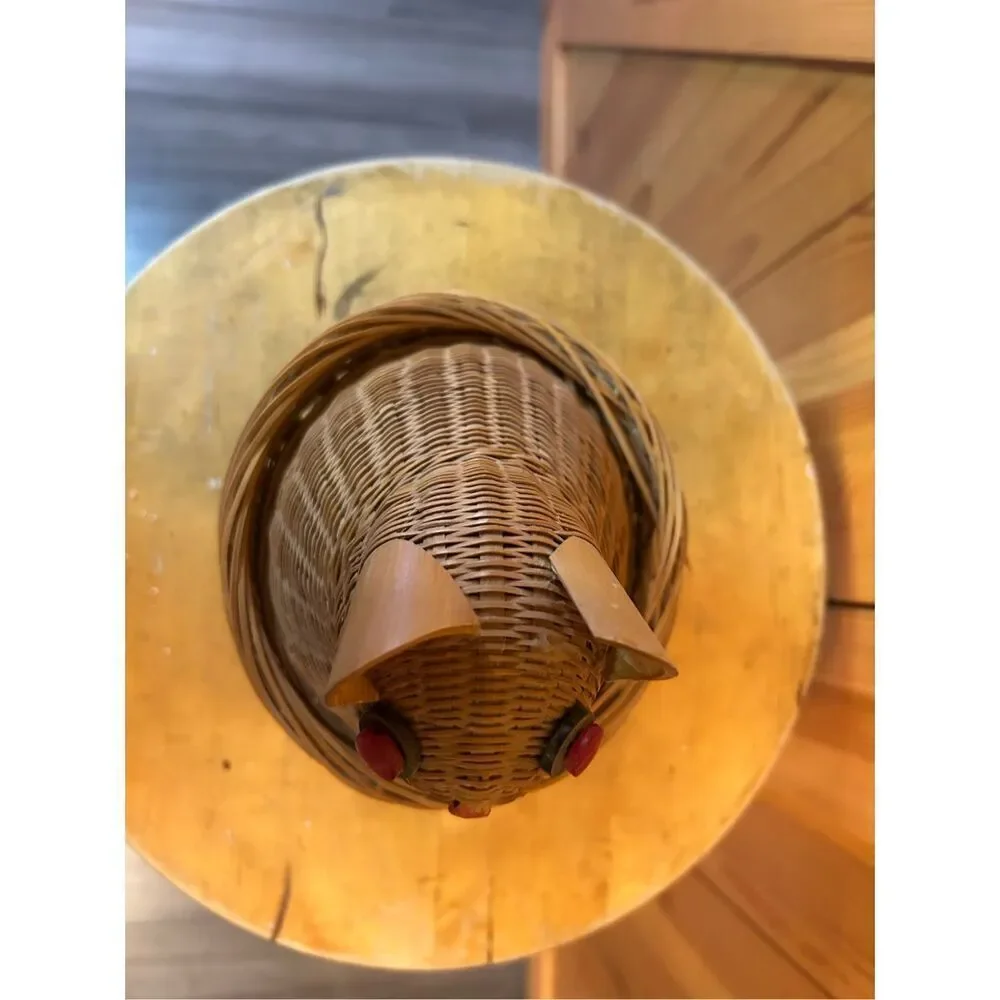 Vintage Wicker Cat-shaped Nesting Basket, Woven Basket with Lid (8564)